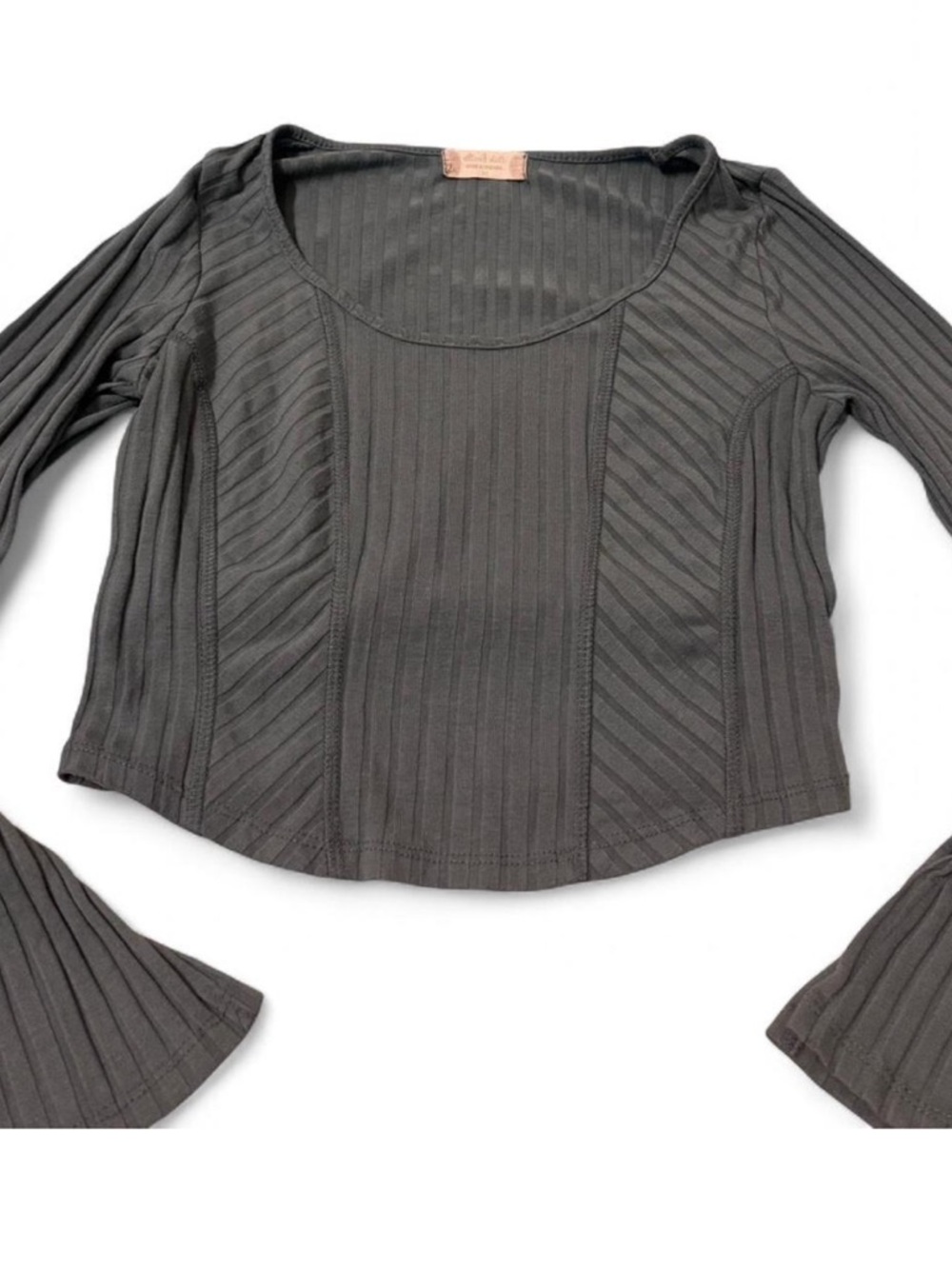 Altar'd State Teal Ribbed Scoop Bell-Sleeve Top